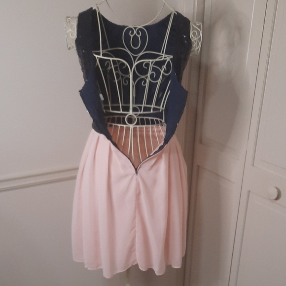 B Darlin Sequin Navy and Soft Pink Dress - Picture 4 of 8